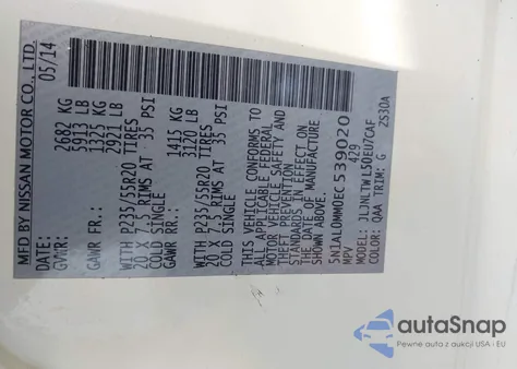 2014 Infiniti Qx60 z USA, uszkodzony, nr VIN 5N1AL0MM0EC539020